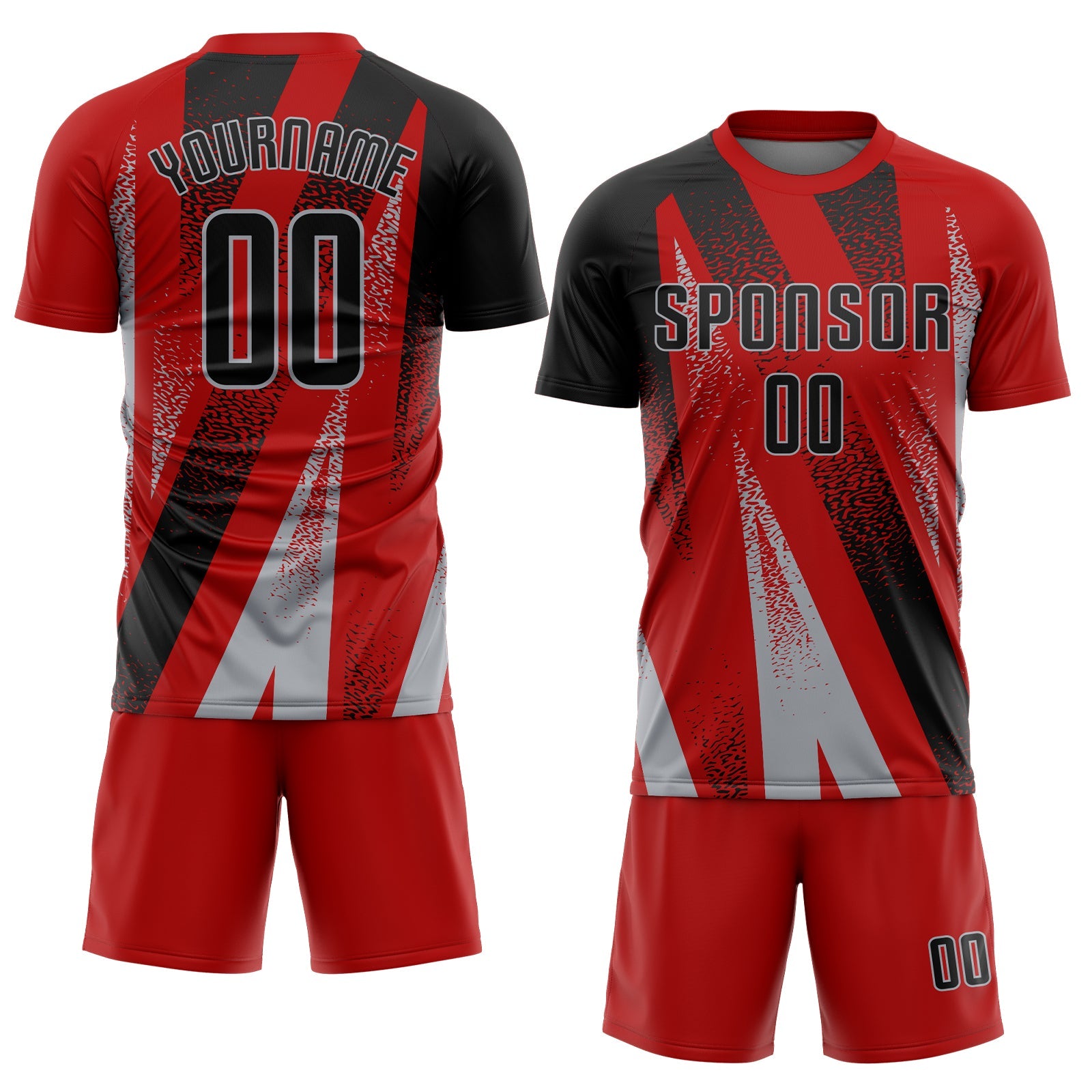 Custom Red Black-Gray Radial Burst Sports Sublimation Soccer Uniform Jersey view 2