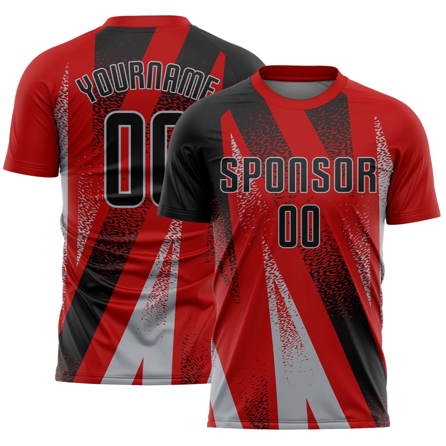 Custom Red Black-Gray Radial Burst Sports Sublimation Soccer Uniform Jersey - Main View