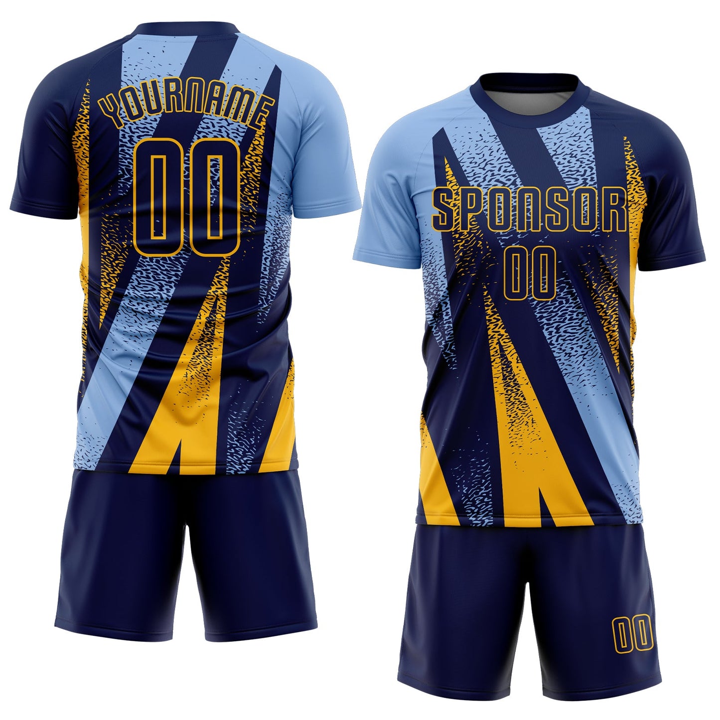 Custom Navy Light Blue-Gold Radial Burst Sports Sublimation Soccer Uniform Jersey view 2