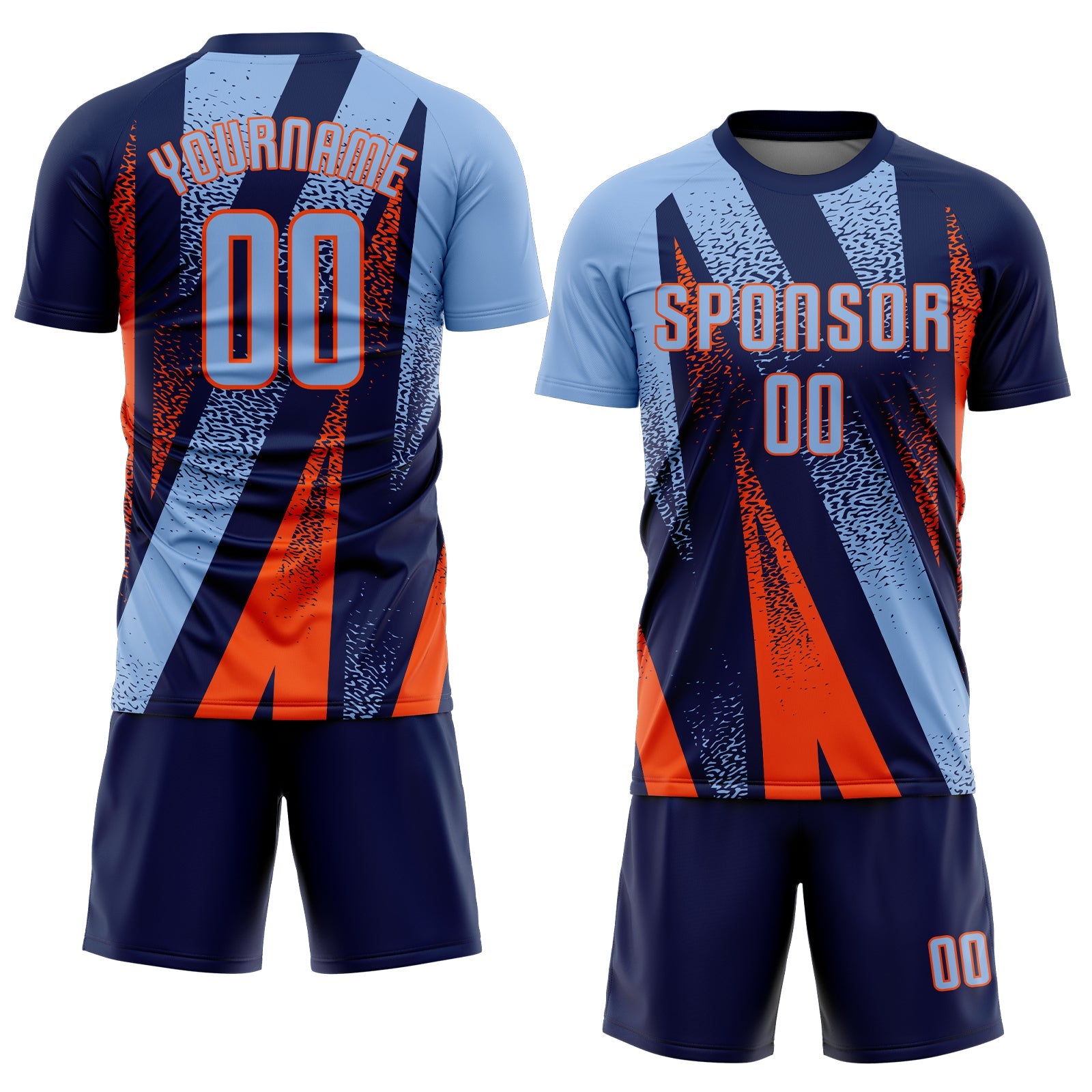 Custom Navy Light Blue-Orange Radial Burst Sports Sublimation Soccer Uniform Jersey view 2