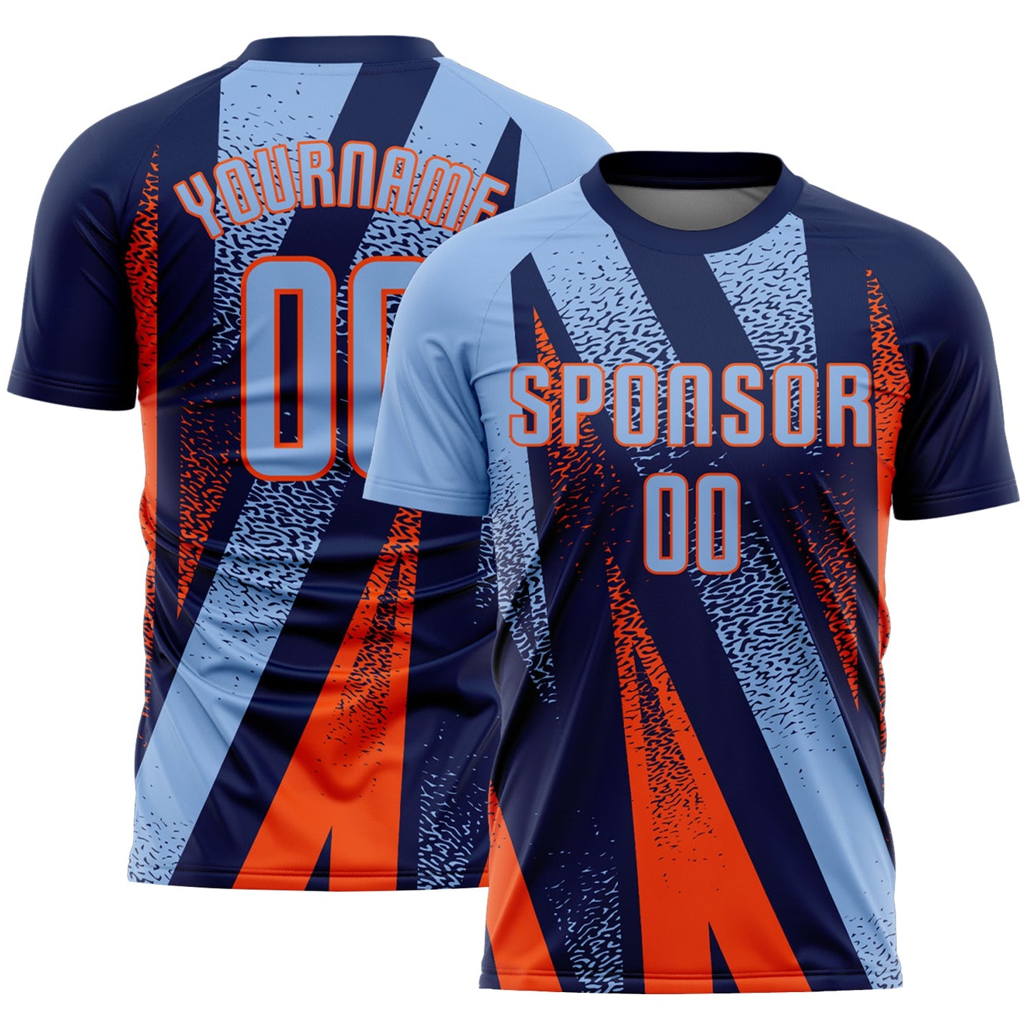 Custom Navy Light Blue-Orange Radial Burst Sports Sublimation Soccer Uniform Jersey - Main View