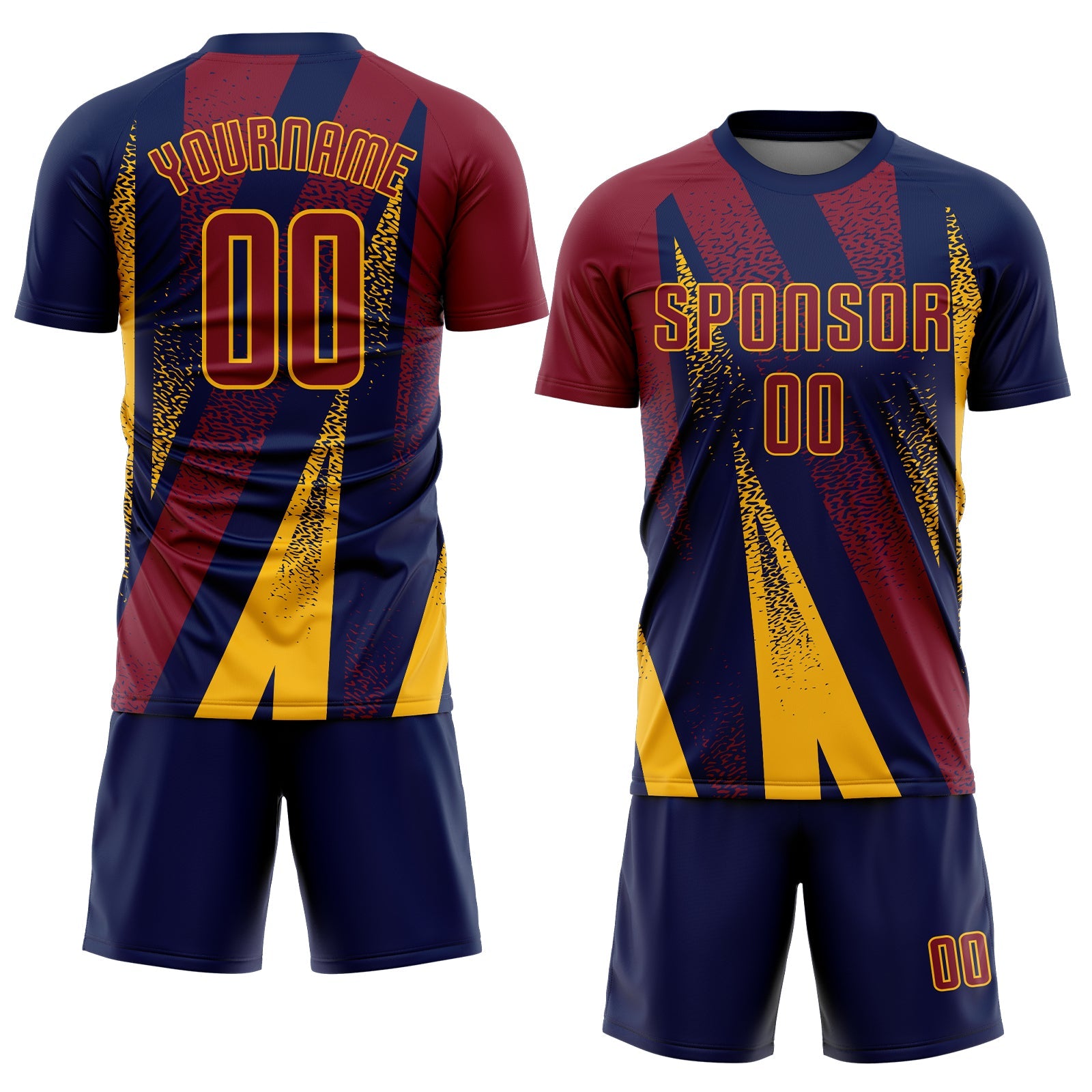 Custom Navy Crimson-Gold Radial Burst Sports Sublimation Soccer Uniform Jersey view 2