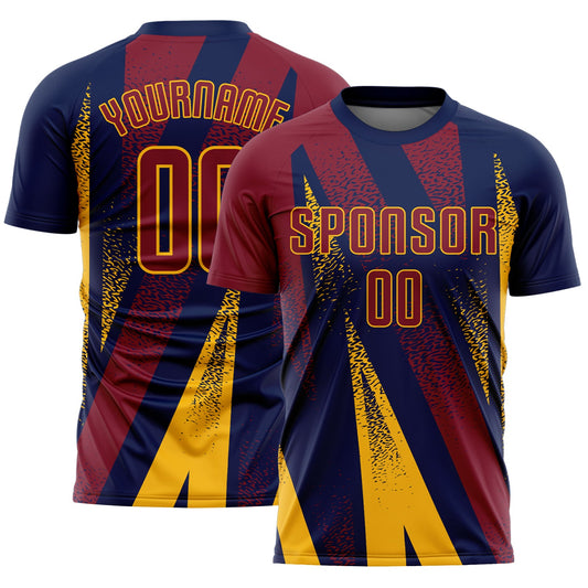 Custom Navy Crimson-Gold Radial Burst Sports Sublimation Soccer Uniform Jersey - Main View