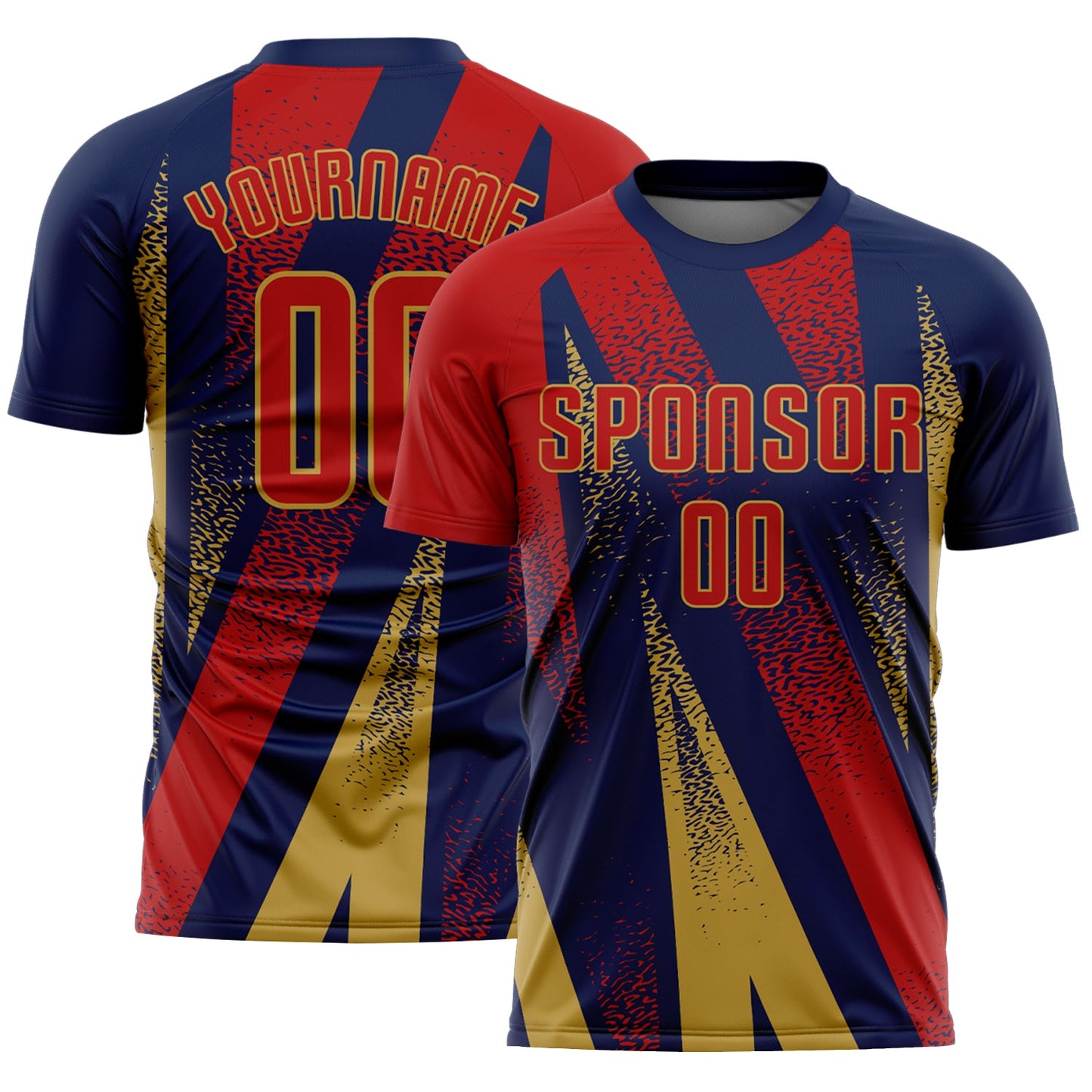 Custom Navy Red-Old Gold Radial Burst Sports Sublimation Soccer Uniform Jersey - Main View