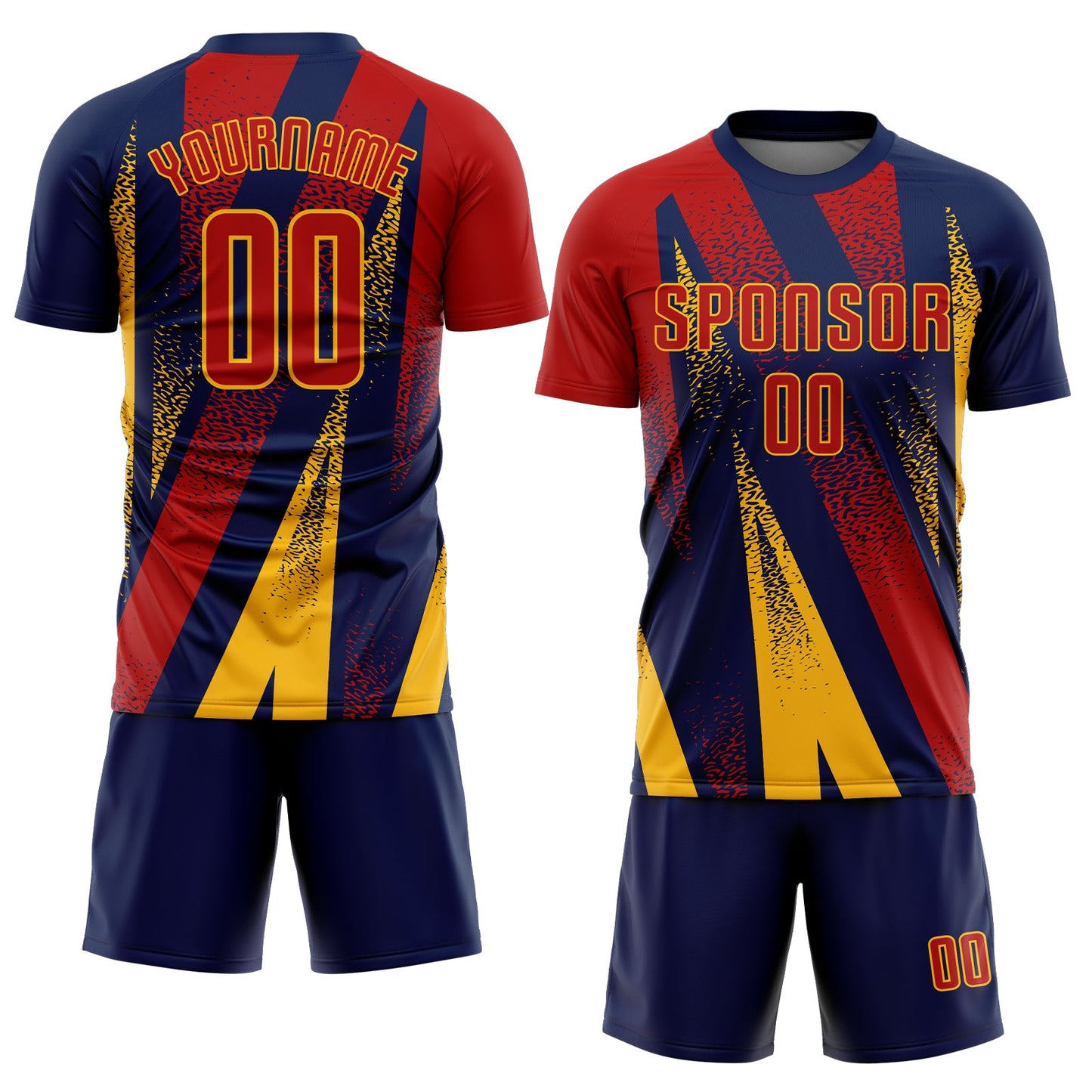 Custom Navy Red-Gold Radial Burst Sports Sublimation Soccer Uniform Jersey view 2