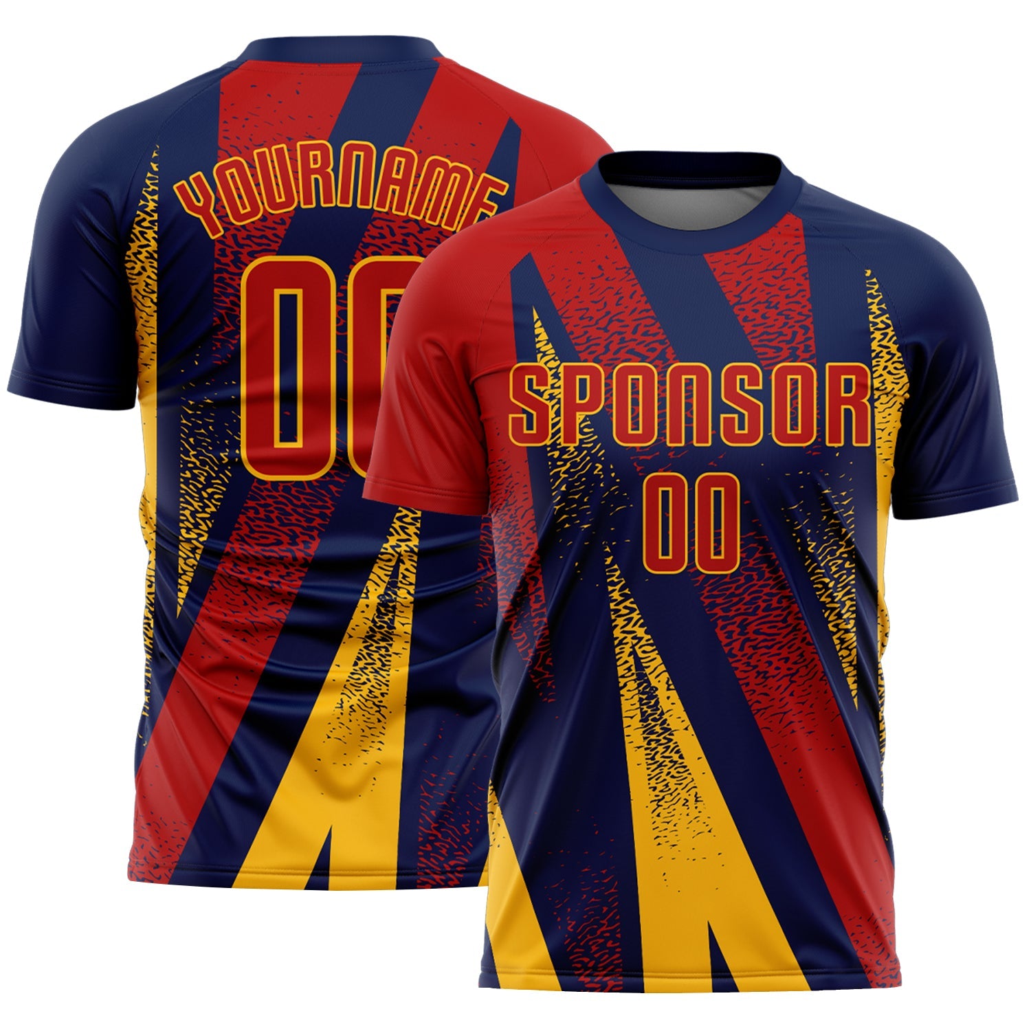 Custom Navy Red-Gold Radial Burst Sports Sublimation Soccer Uniform Jersey - Main View