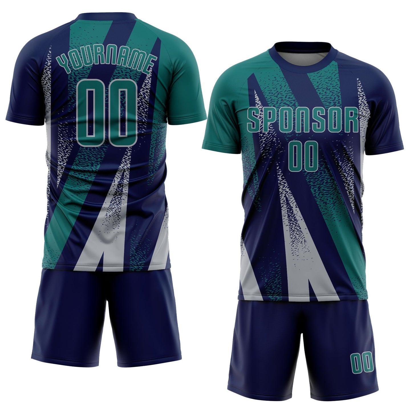 Custom Navy Teal-Gray Radial Burst Sports Sublimation Soccer Uniform Jersey view 2