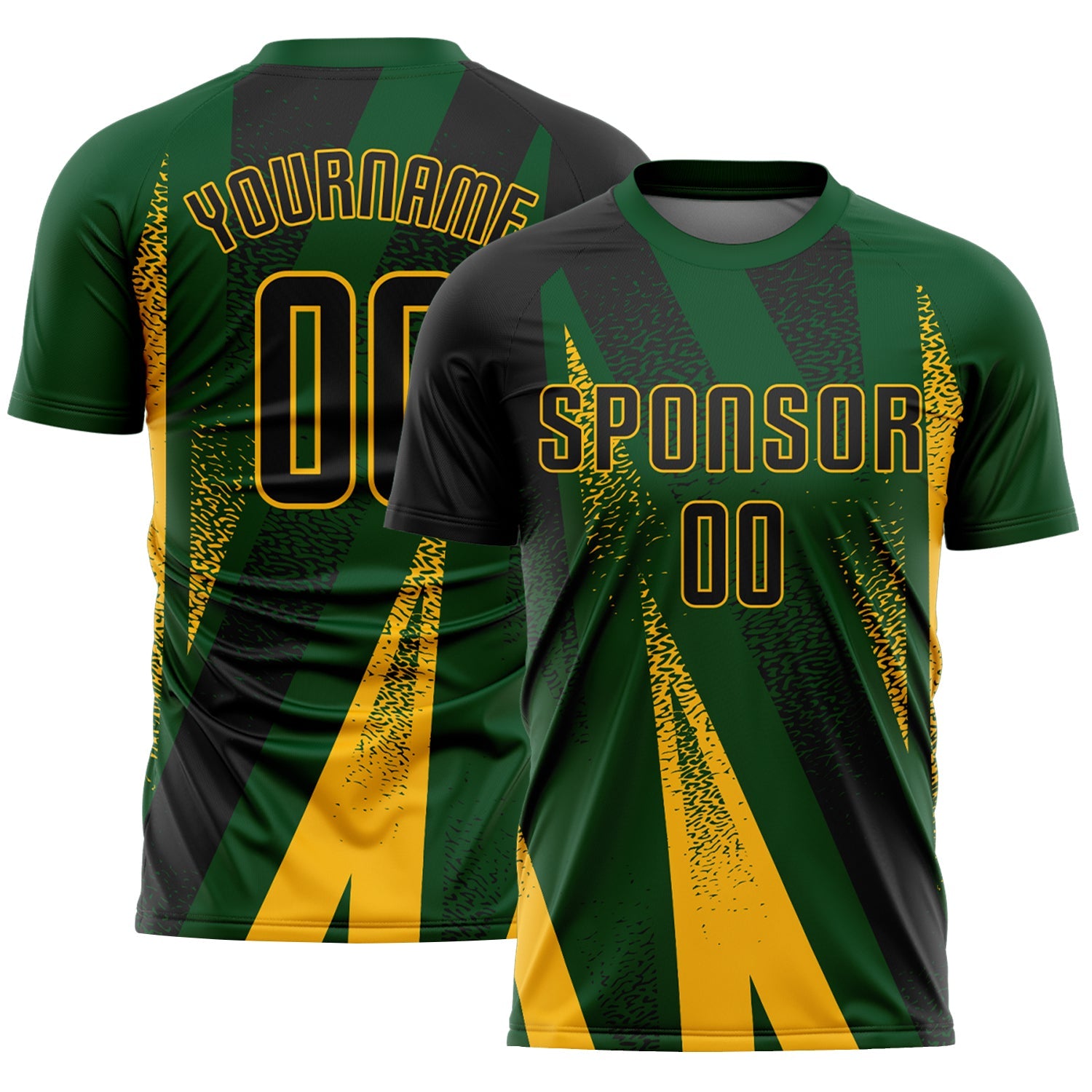 Custom Green Black-Gold Radial Burst Sports Sublimation Soccer Uniform Jersey - Main View