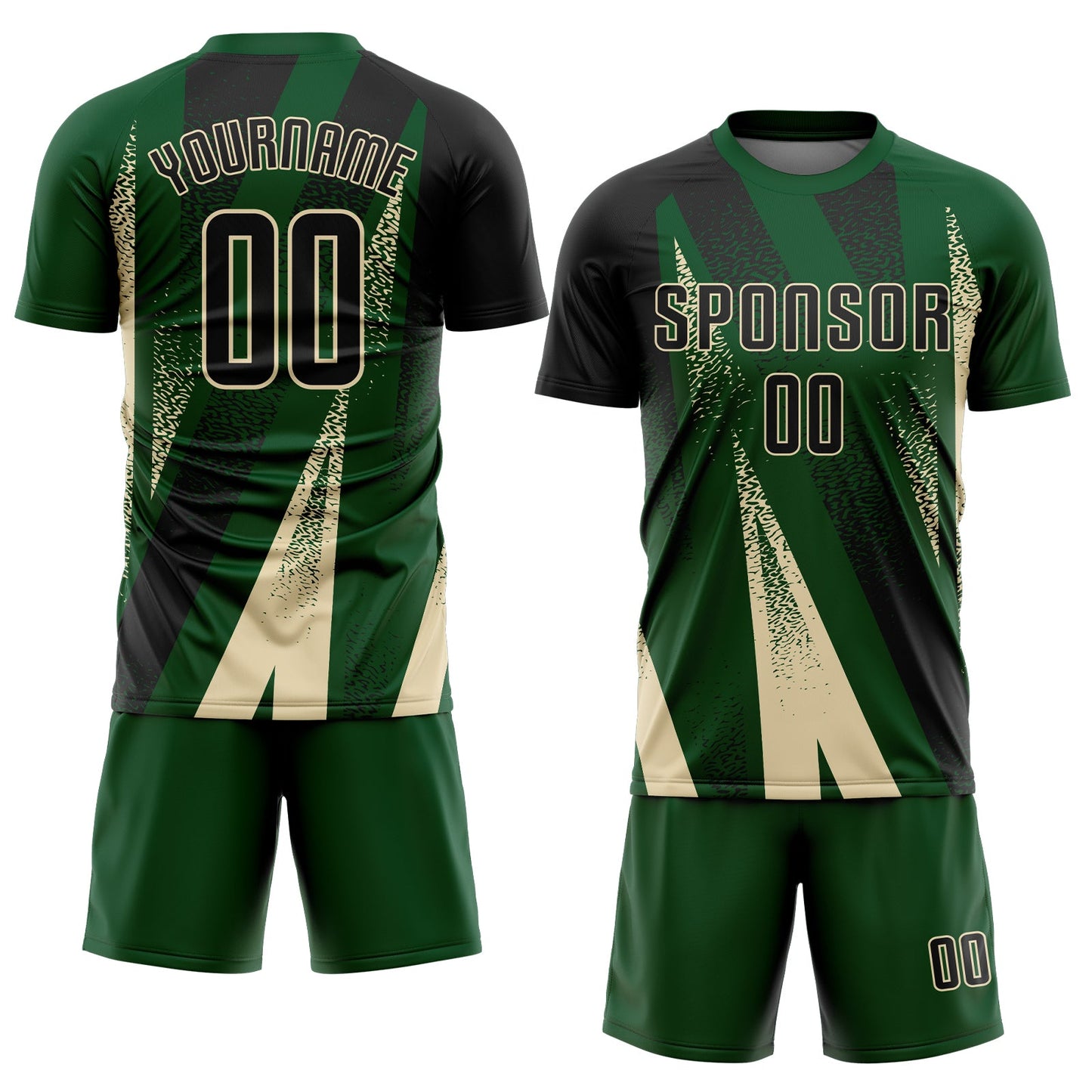 Custom Green Black-Cream Radial Burst Sports Sublimation Soccer Uniform Jersey view 2