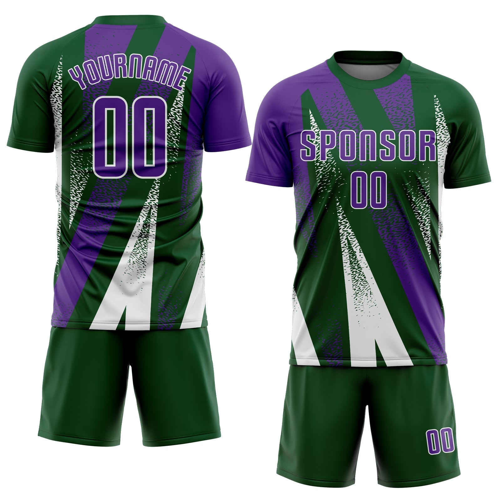 Custom Green Purple-White Radial Burst Sports Sublimation Soccer Uniform Jersey view 2