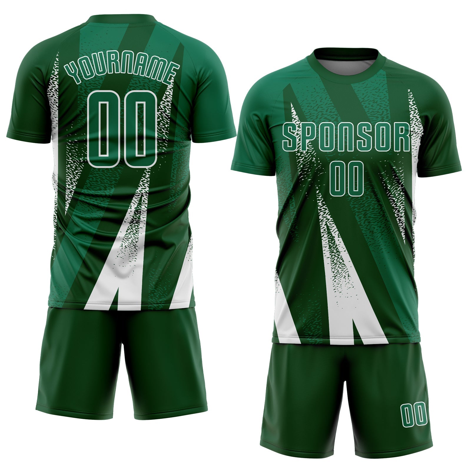 Custom Green Kelly Green-White Radial Burst Sports Sublimation Soccer Uniform Jersey view 2
