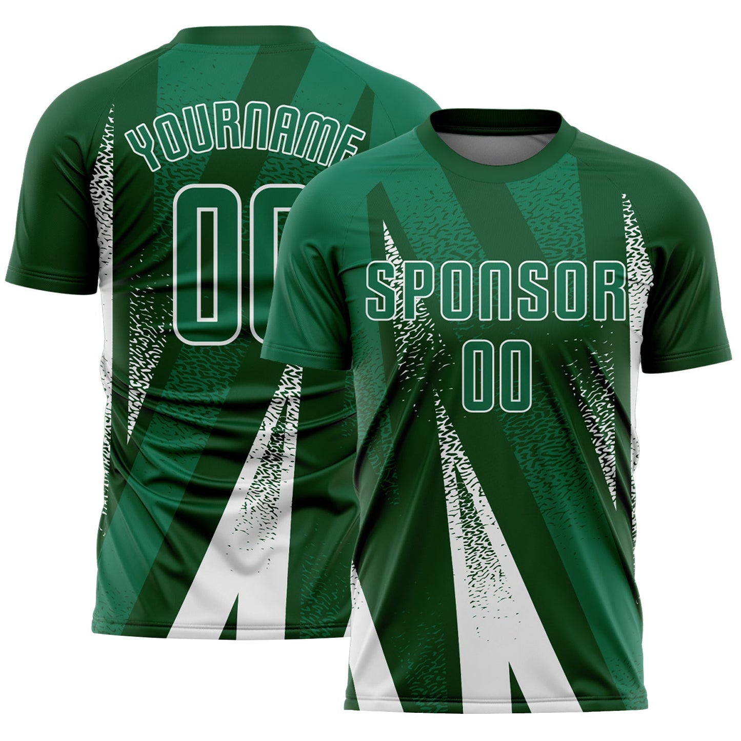 Custom Green Kelly Green-White Radial Burst Sports Sublimation Soccer Uniform Jersey - Main View