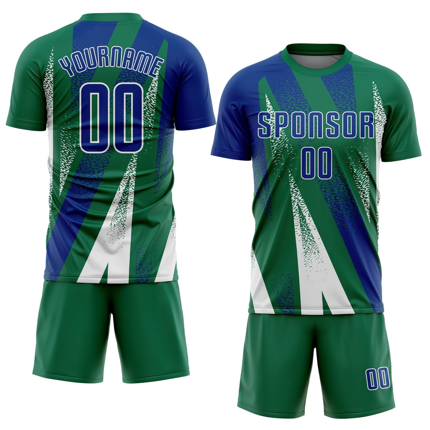 Custom Kelly Green Royal-White Radial Burst Sports Sublimation Soccer Uniform Jersey view 2