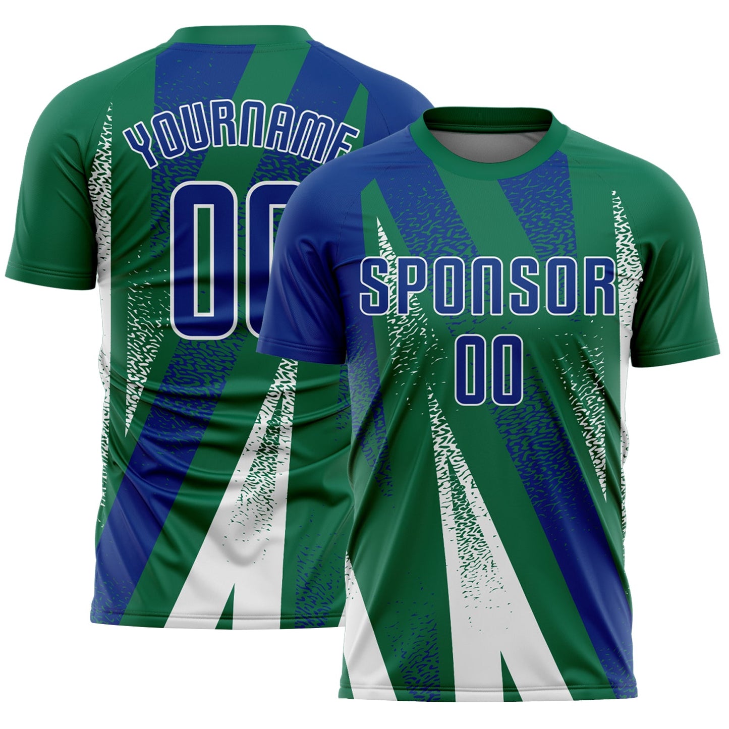 Custom Kelly Green Royal-White Radial Burst Sports Sublimation Soccer Uniform Jersey - Main View