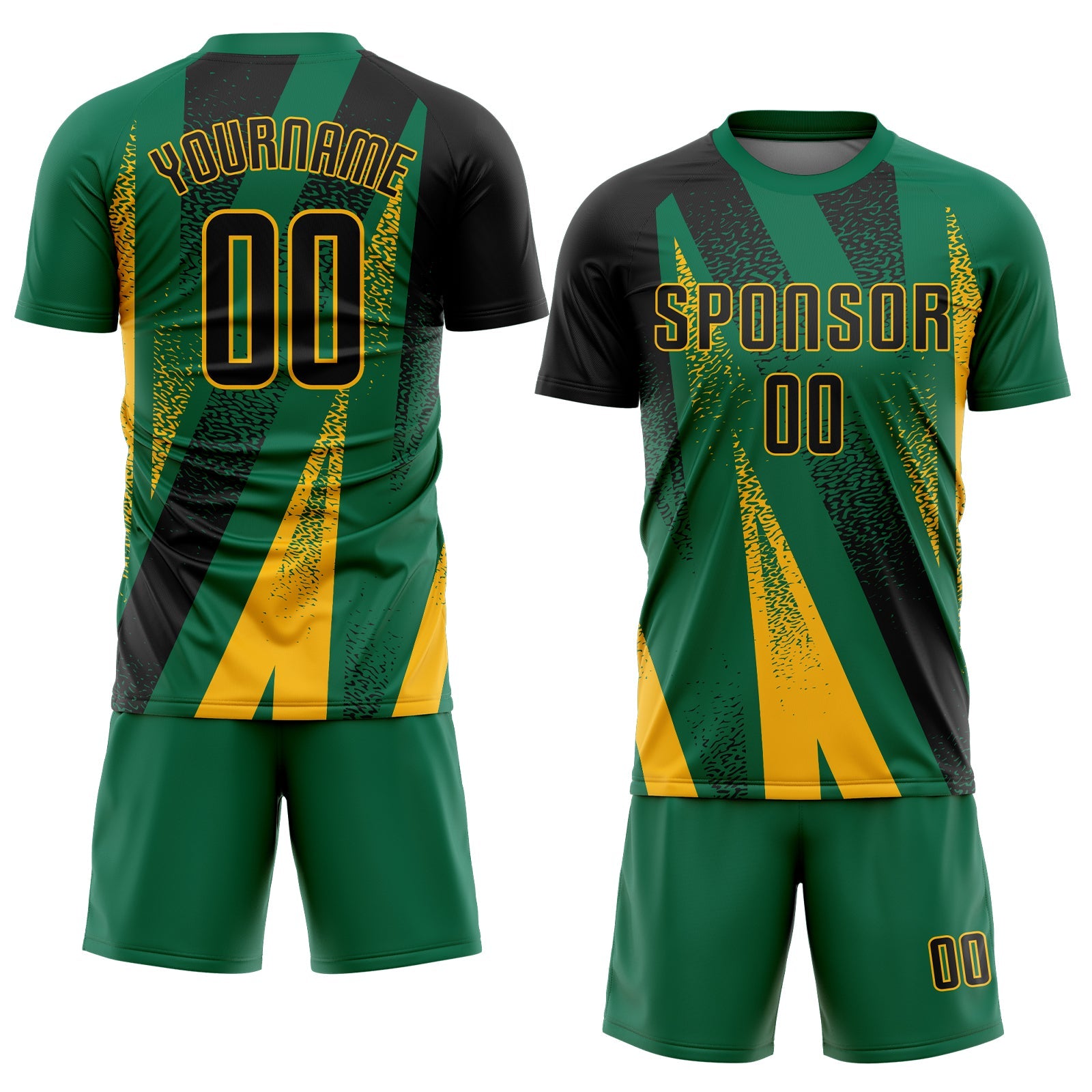 Custom Kelly Green Black-Gold Radial Burst Sports Sublimation Soccer Uniform Jersey view 2