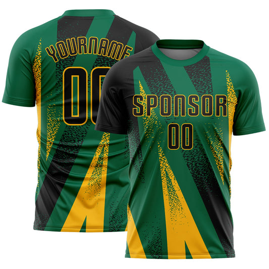Custom Kelly Green Black-Gold Radial Burst Sports Sublimation Soccer Uniform Jersey - Main View