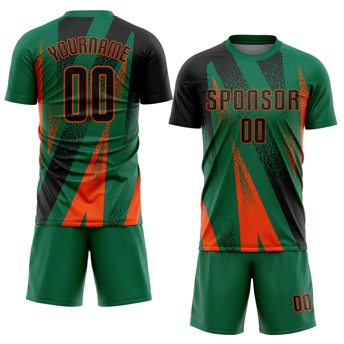 Custom Kelly Green Black-Orange Radial Burst Sports Sublimation Soccer Uniform Jersey view 2