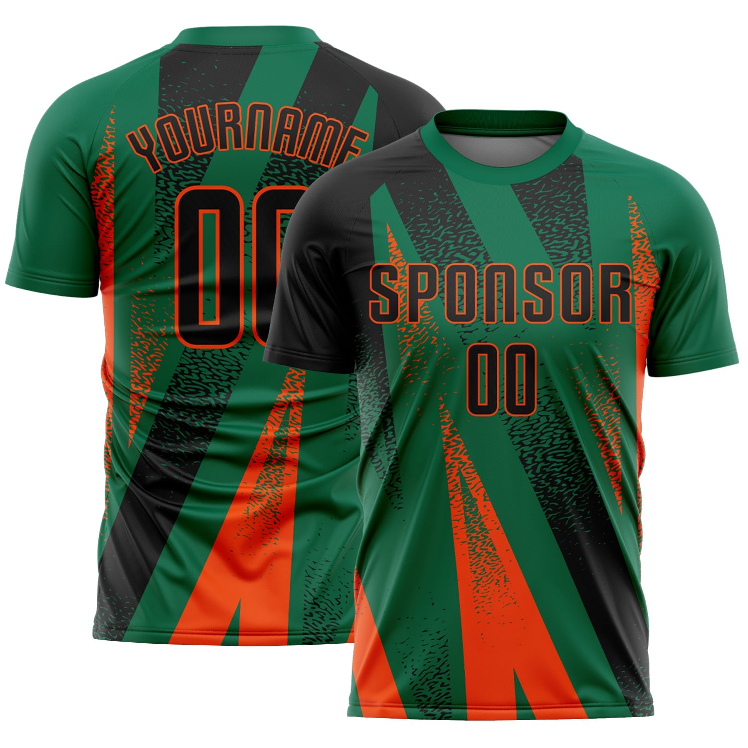 Custom Kelly Green Black-Orange Radial Burst Sports Sublimation Soccer Uniform Jersey - Main View