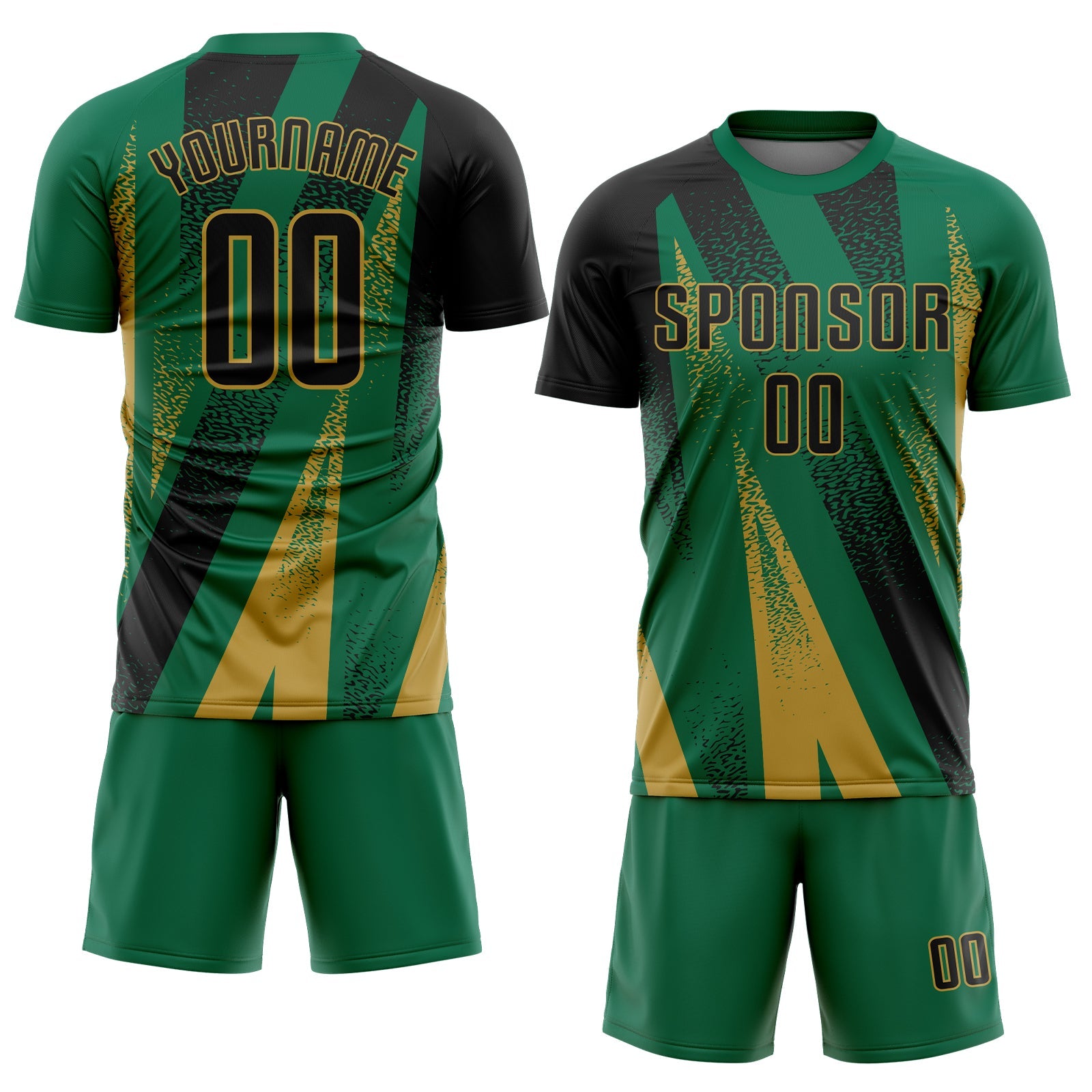 Custom Kelly Green Black-Old Gold Radial Burst Sports Sublimation Soccer Uniform Jersey view 2