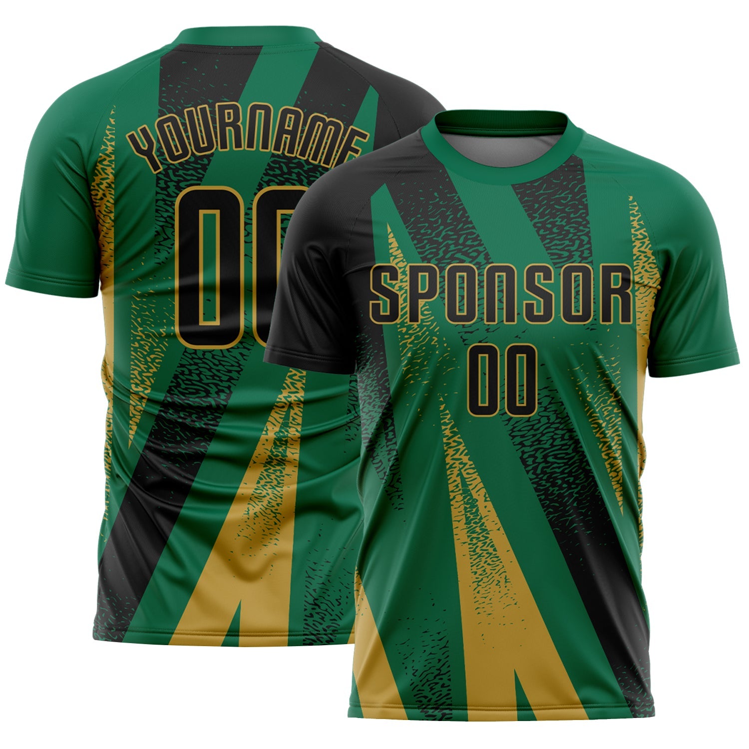 Custom Kelly Green Black-Old Gold Radial Burst Sports Sublimation Soccer Uniform Jersey - Main View