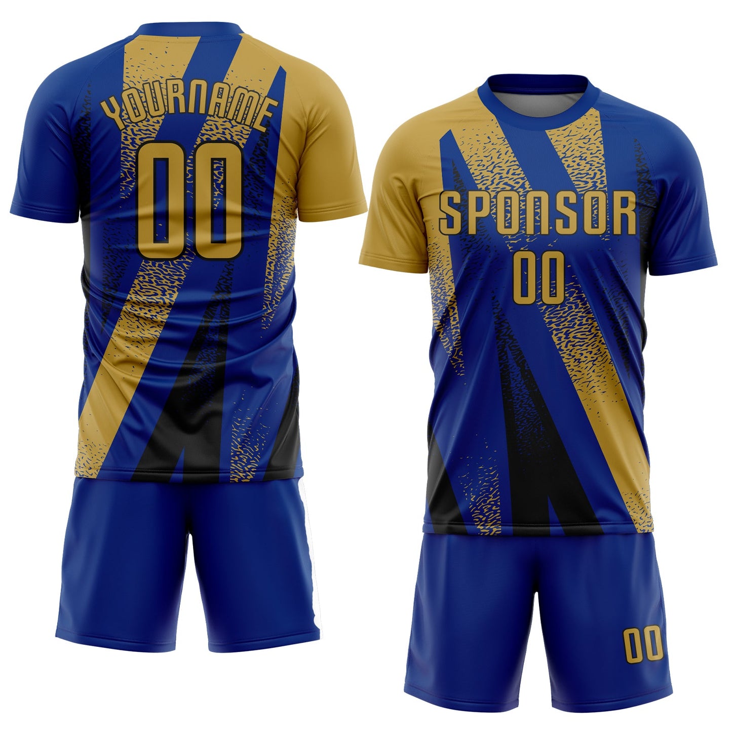 Custom Royal Old Gold-Black Radial Burst Sports Sublimation Soccer Uniform Jersey view 2