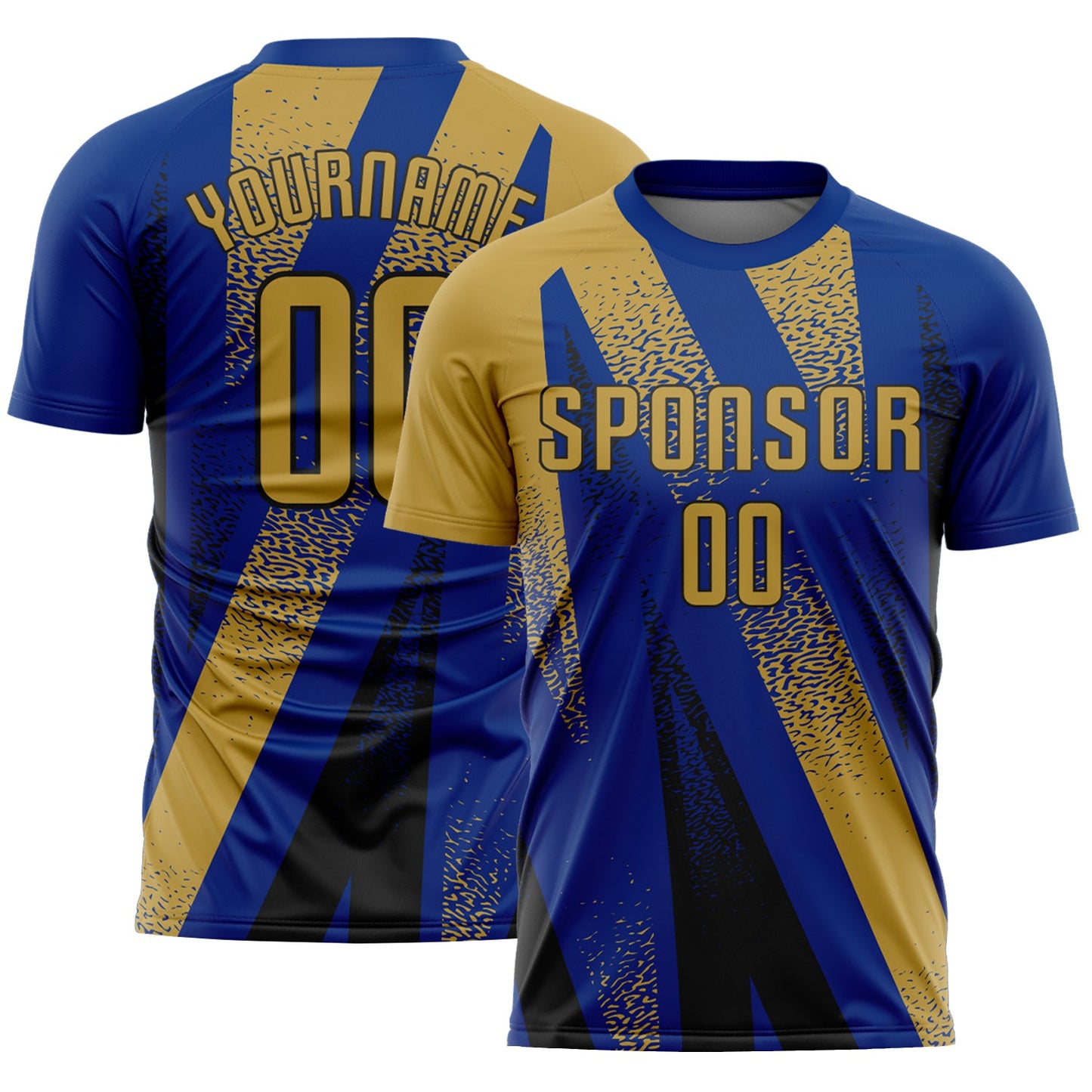 Custom Royal Old Gold-Black Radial Burst Sports Sublimation Soccer Uniform Jersey - Main View