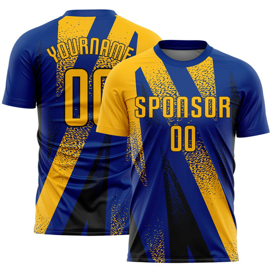 Custom Royal Gold-Black Radial Burst Sports Sublimation Soccer Uniform Jersey - Main View