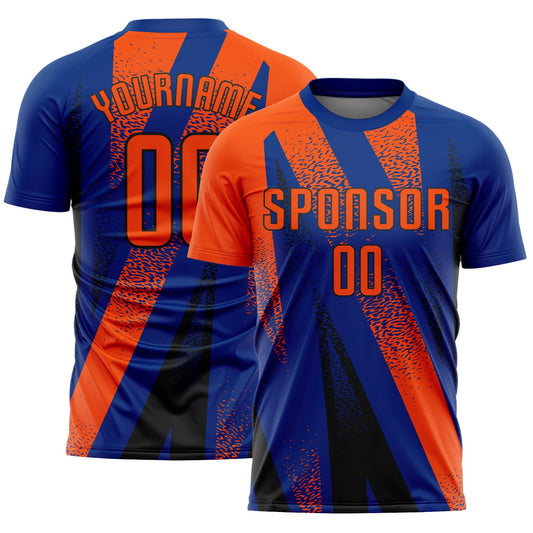 Custom Royal Orange-Black Radial Burst Sports Sublimation Soccer Uniform Jersey - Main View
