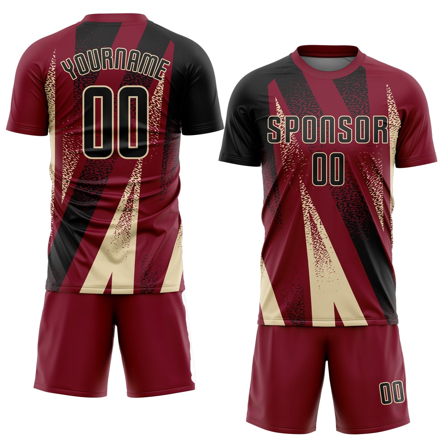 Custom Crimson Black-Cream Radial Burst Sports Sublimation Soccer Uniform Jersey view 2