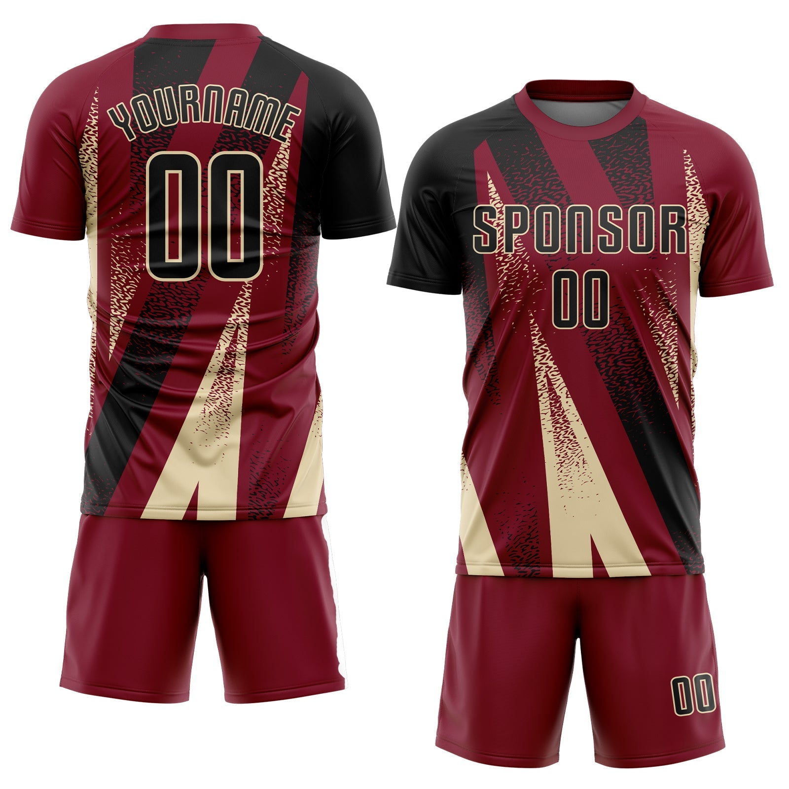 Custom Crimson Black-Cream Radial Burst Sports Sublimation Soccer Uniform Jersey view 2