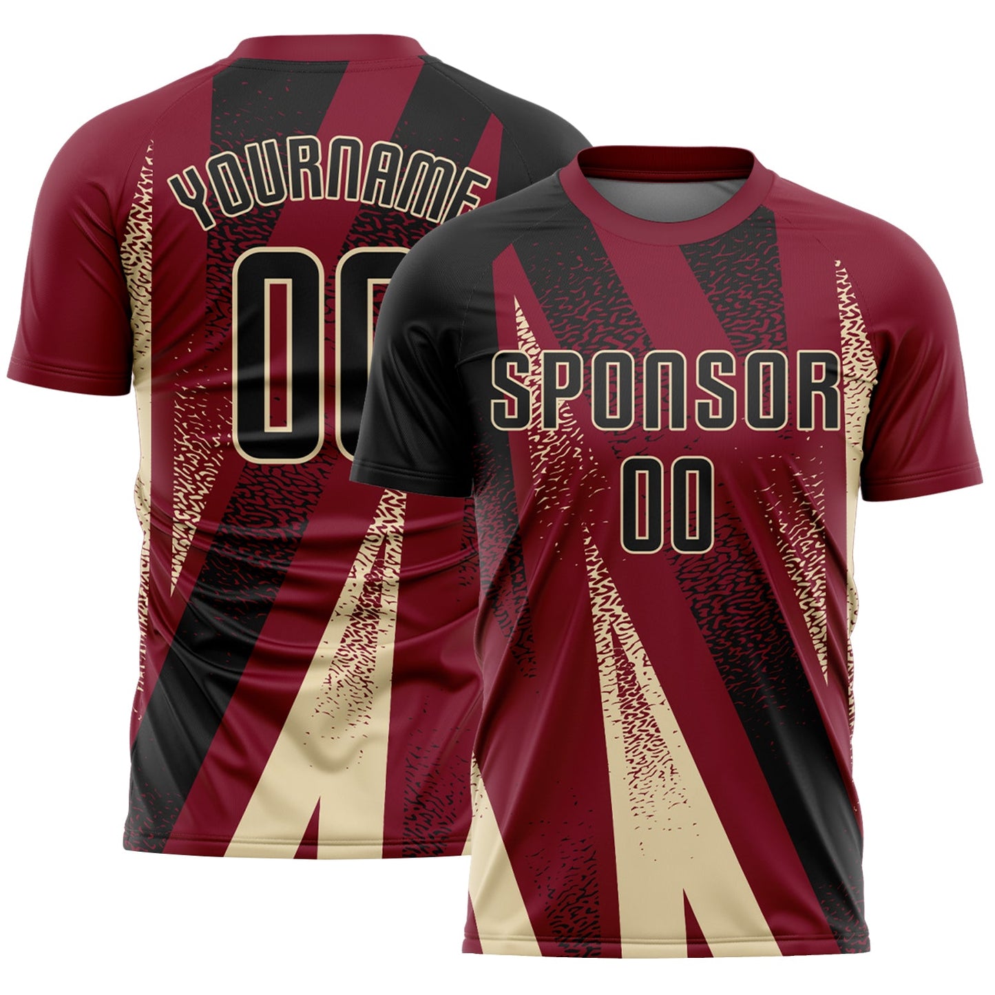 Custom Crimson Black-Cream Radial Burst Sports Sublimation Soccer Uniform Jersey - Main View