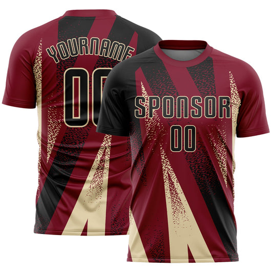 Custom Crimson Black-Cream Radial Burst Sports Sublimation Soccer Uniform Jersey - Main View