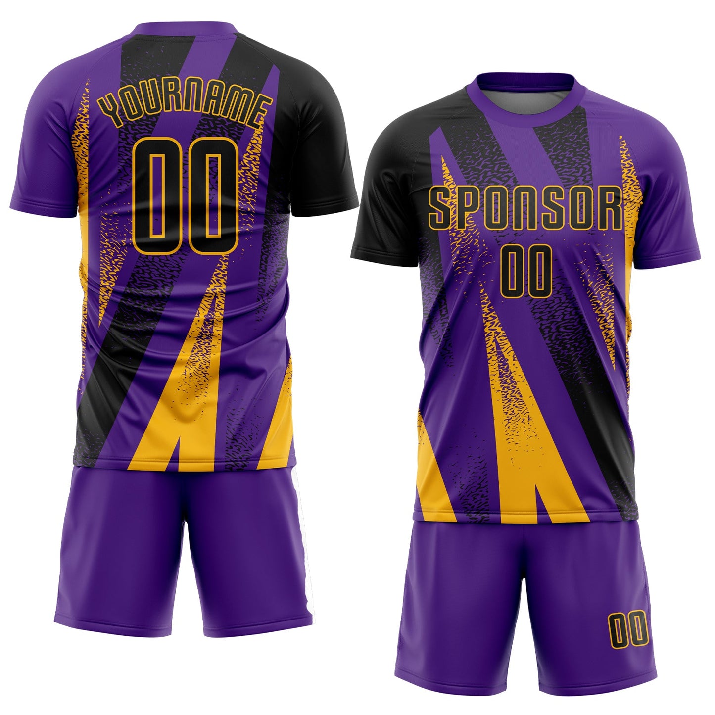 Custom Purple Black-Gold Radial Burst Sports Sublimation Soccer Uniform Jersey view 2