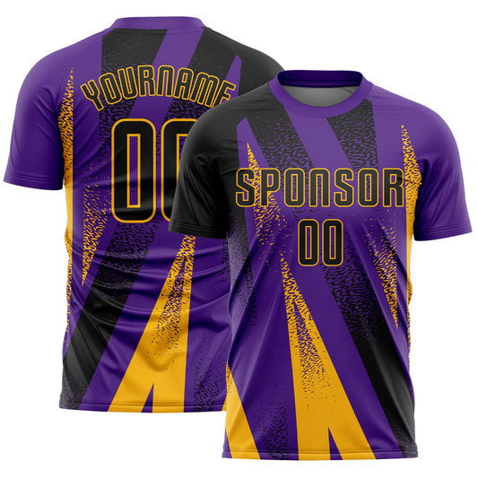 Custom Purple Black-Gold Radial Burst Sports Sublimation Soccer Uniform Jersey - Main View