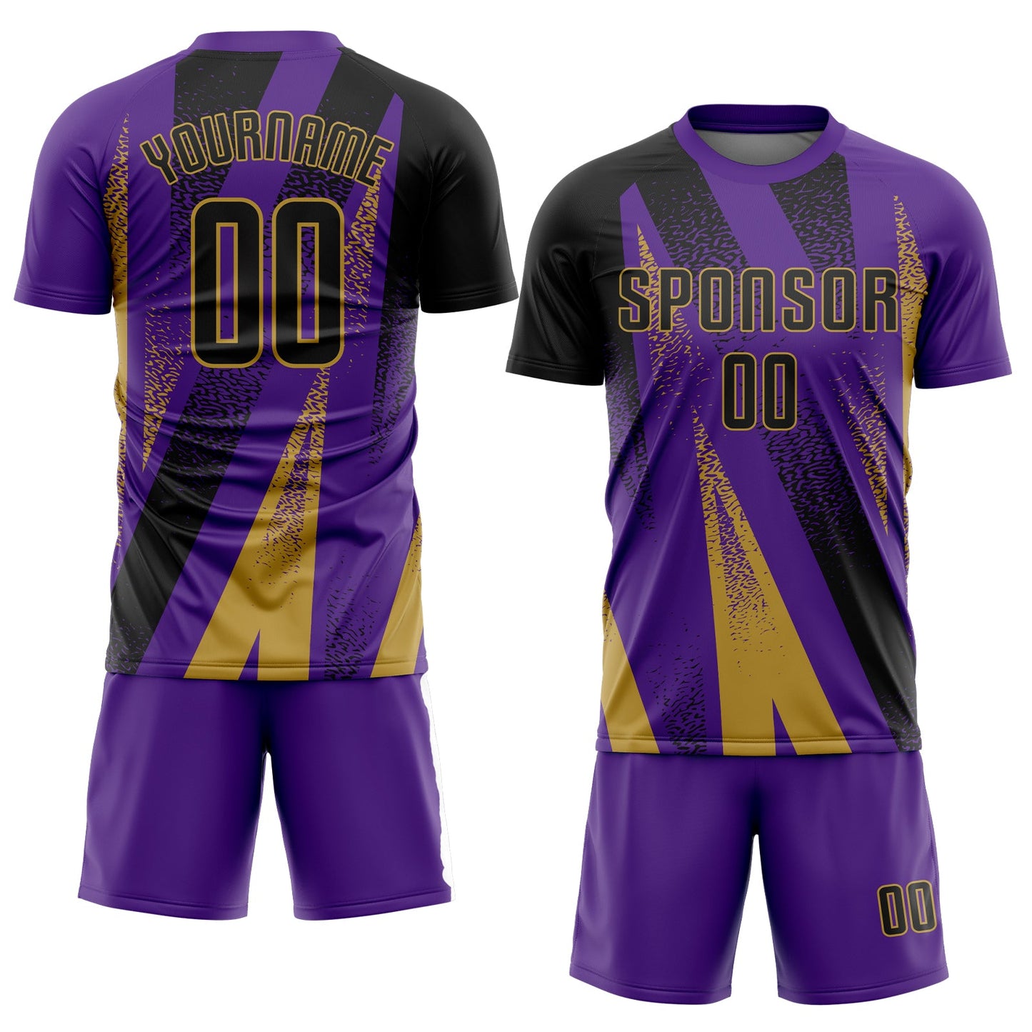 Custom Purple Black-Old Gold Radial Burst Sports Sublimation Soccer Uniform Jersey view 2