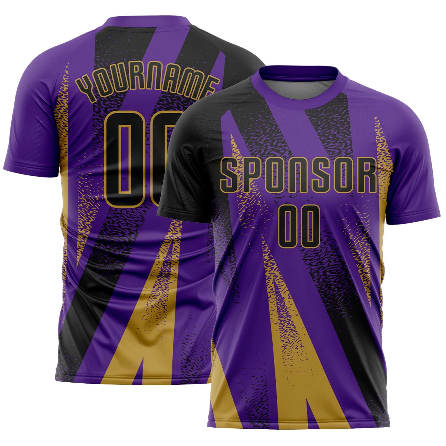 Custom Purple Black-Old Gold Radial Burst Sports Sublimation Soccer Uniform Jersey - Main View