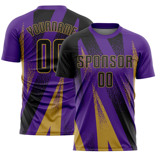 Custom Purple Black-Old Gold Radial Burst Sports Sublimation Soccer Uniform Jersey - Main View