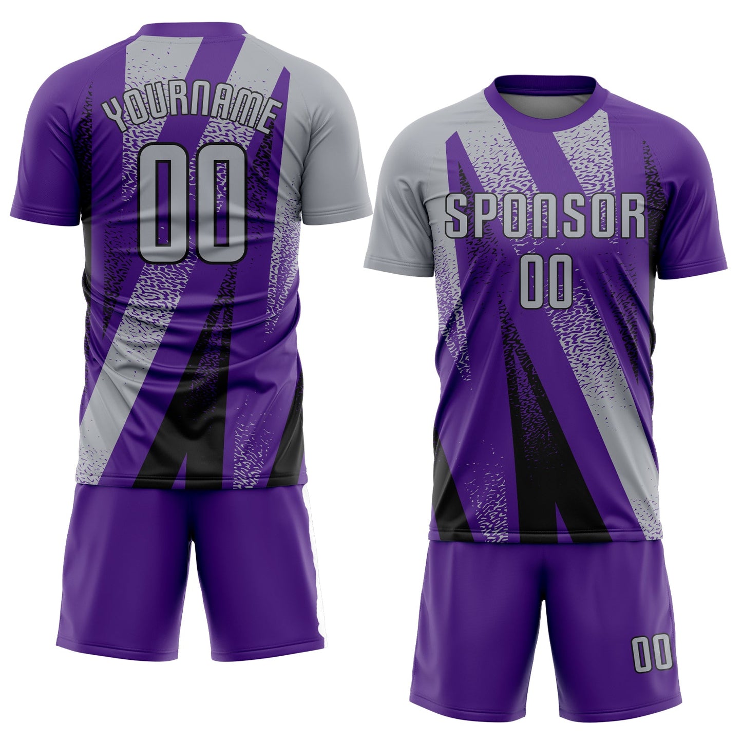 Custom Purple Black-Gray Radial Burst Sports Sublimation Soccer Uniform Jersey view 2