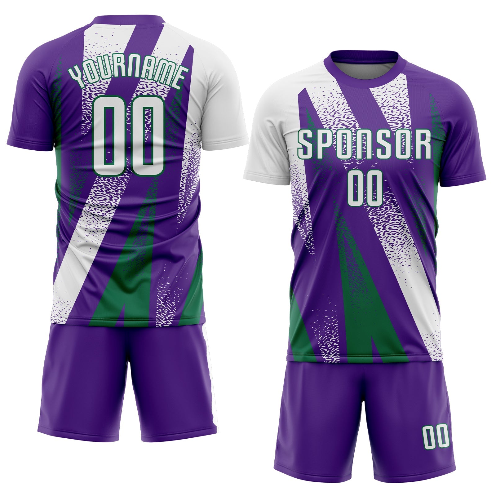 Custom Purple White-Kelly Green Radial Burst Sports Sublimation Soccer Uniform Jersey view 2