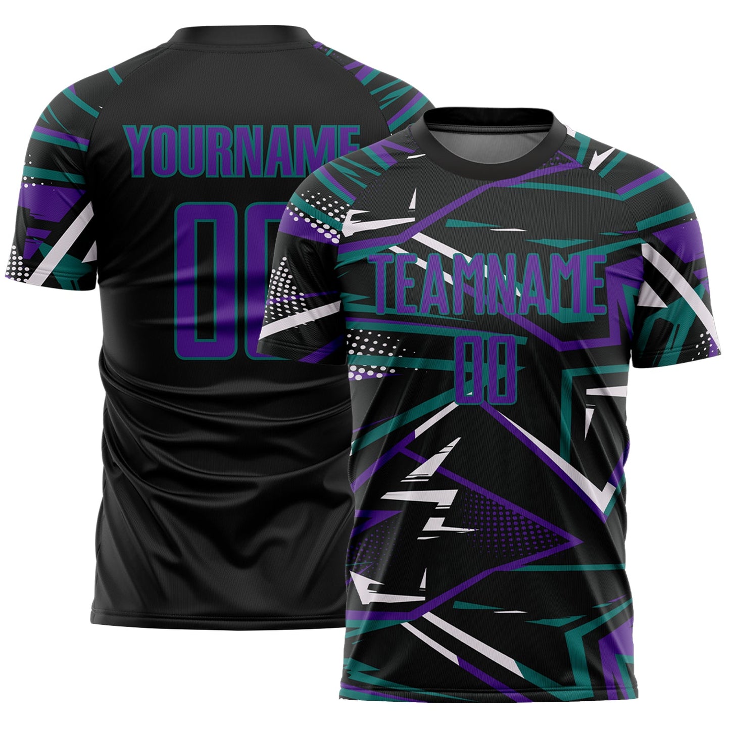 Custom Black Purple Teal-White Abstract Geometric Stripes Sports Sublimation Soccer Uniform Jersey - Main View