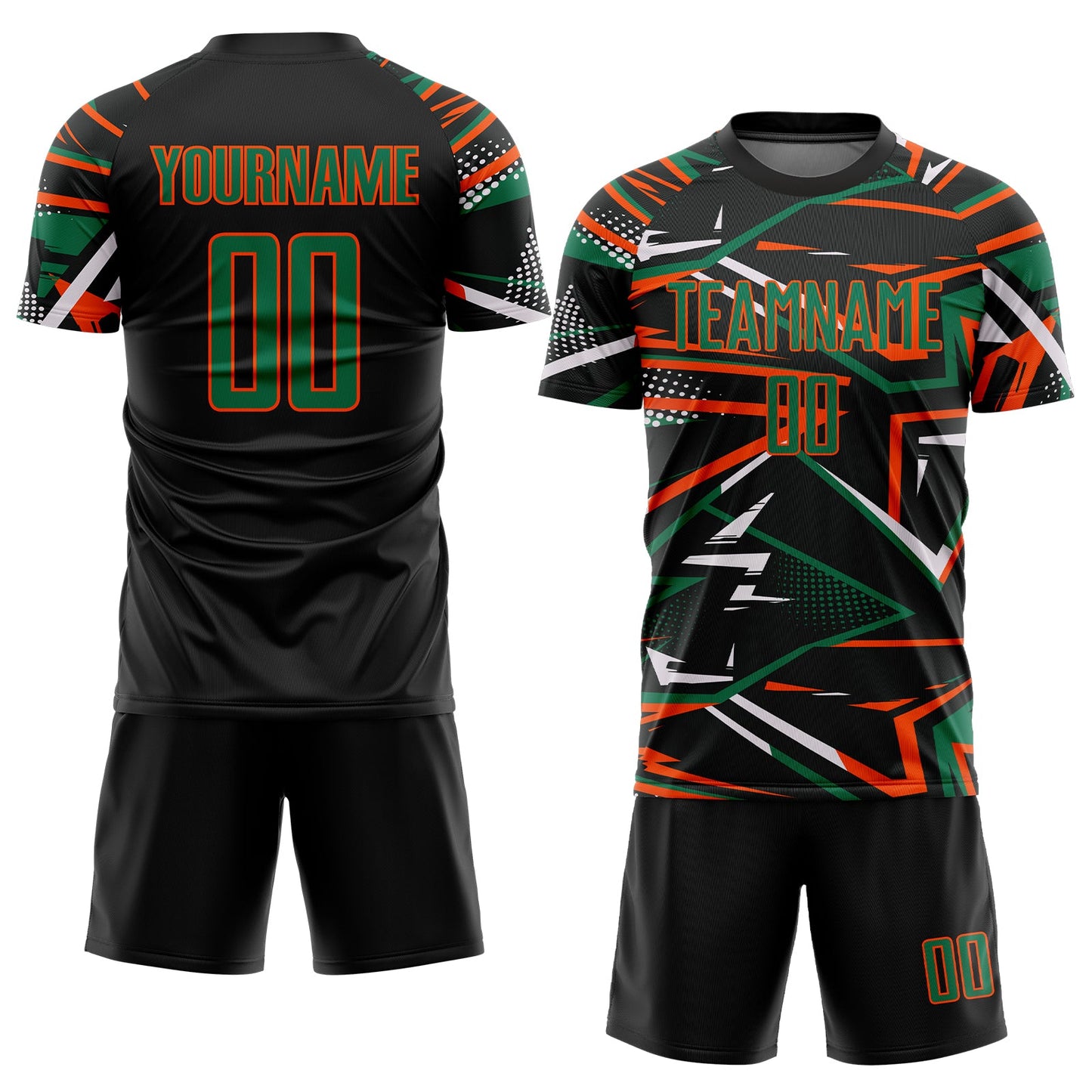 Custom Black Kelly Green Orange-White Abstract Geometric Stripes Sports Sublimation Soccer Uniform Jersey view 2