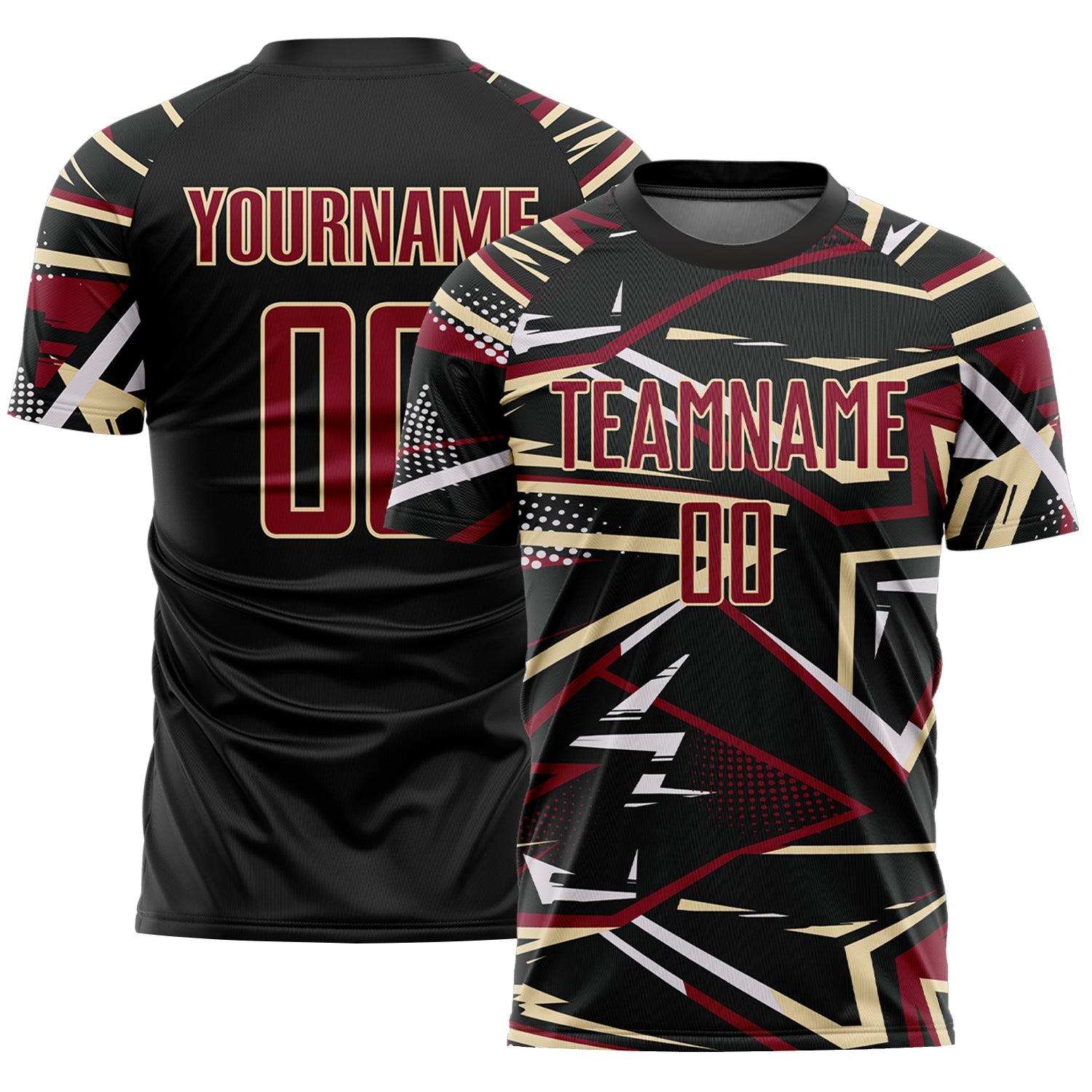 Custom Black Crimson Cream-White Abstract Geometric Stripes Sports Sublimation Soccer Uniform Jersey - Main View