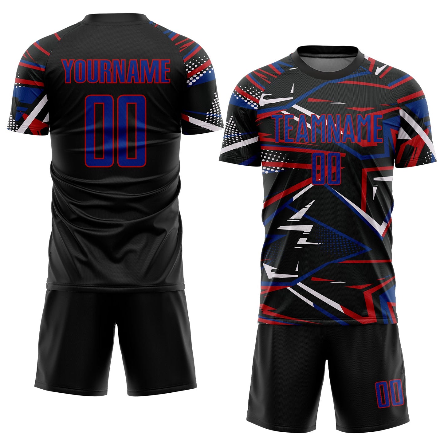 Custom Black Royal Gold-White Abstract Geometric Stripes Sports Sublimation Soccer Uniform Jersey view 2