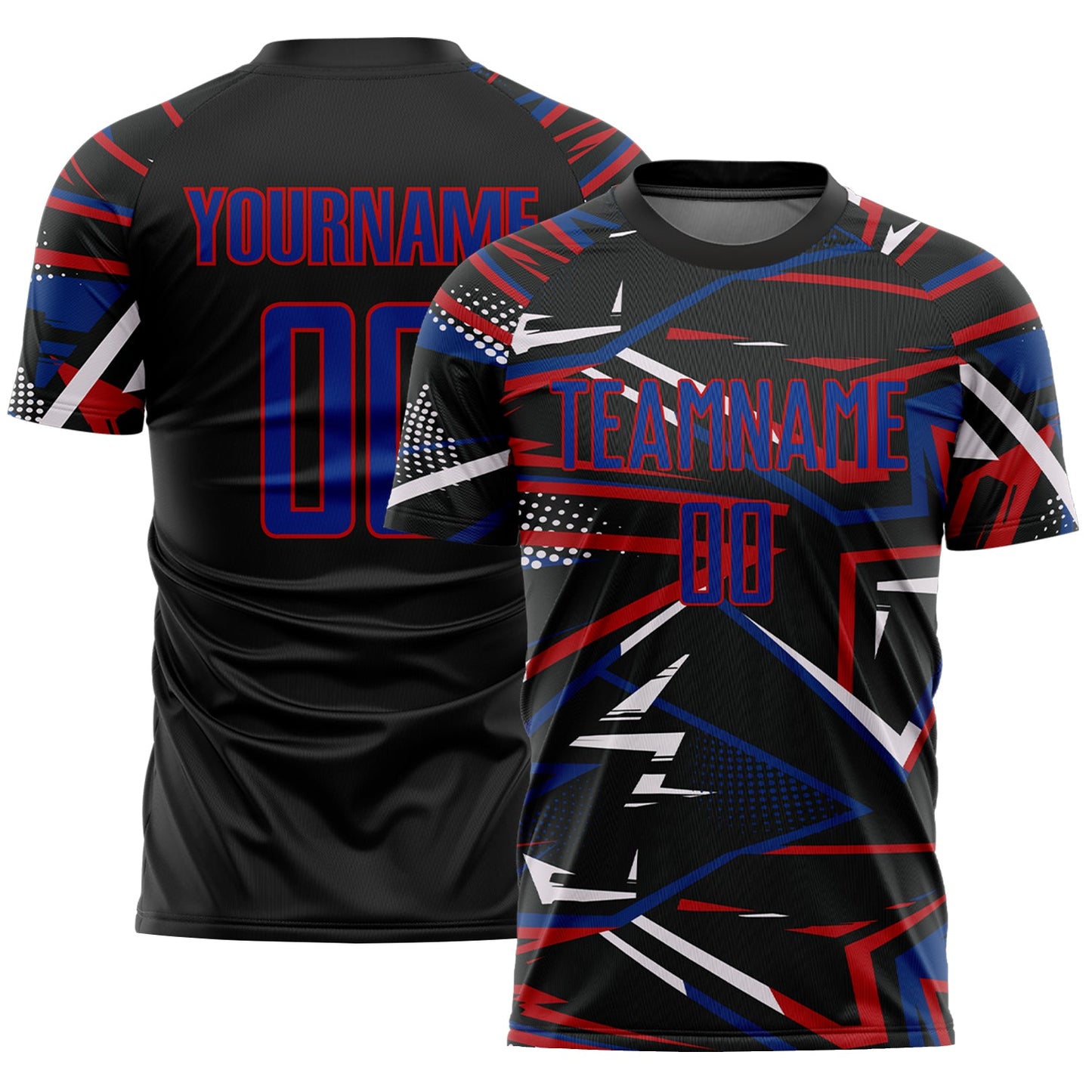 Custom Black Royal Gold-White Abstract Geometric Stripes Sports Sublimation Soccer Uniform Jersey - Main View
