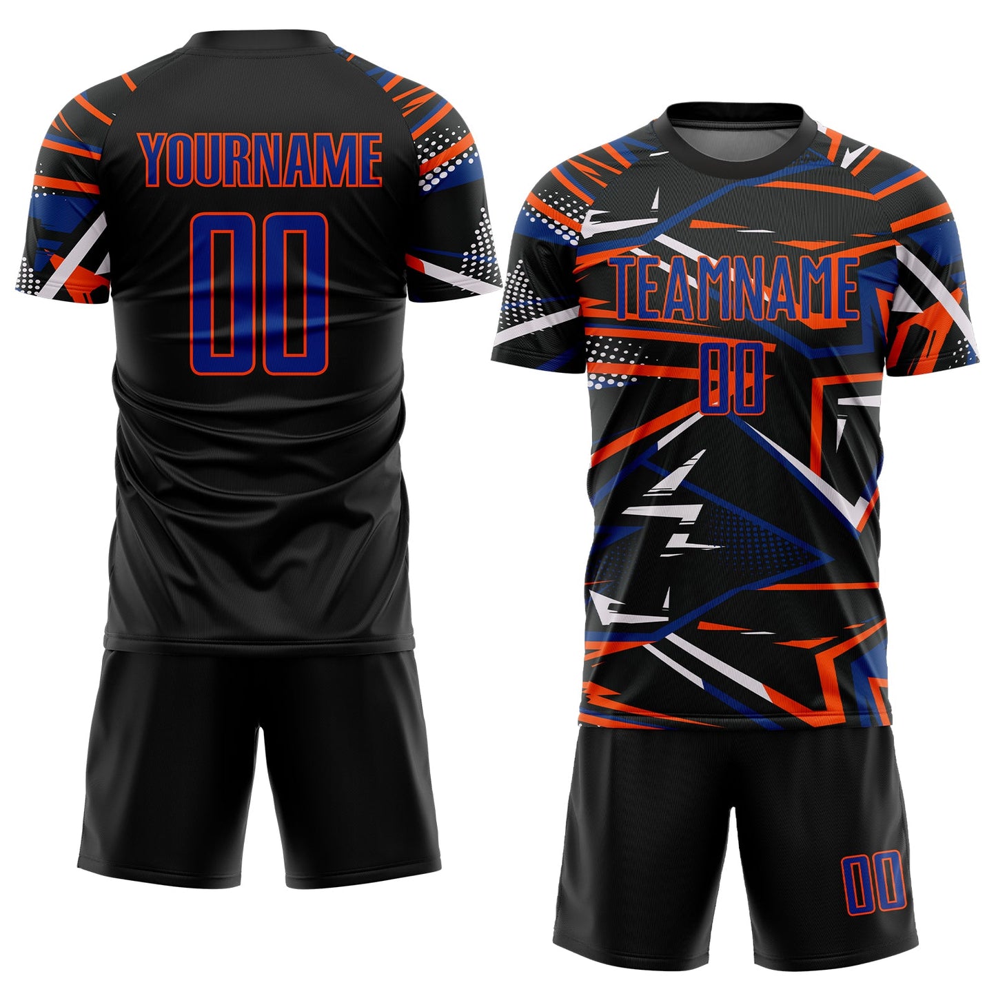 Custom Black Royal Orange-White Abstract Geometric Stripes Sports Sublimation Soccer Uniform Jersey view 2
