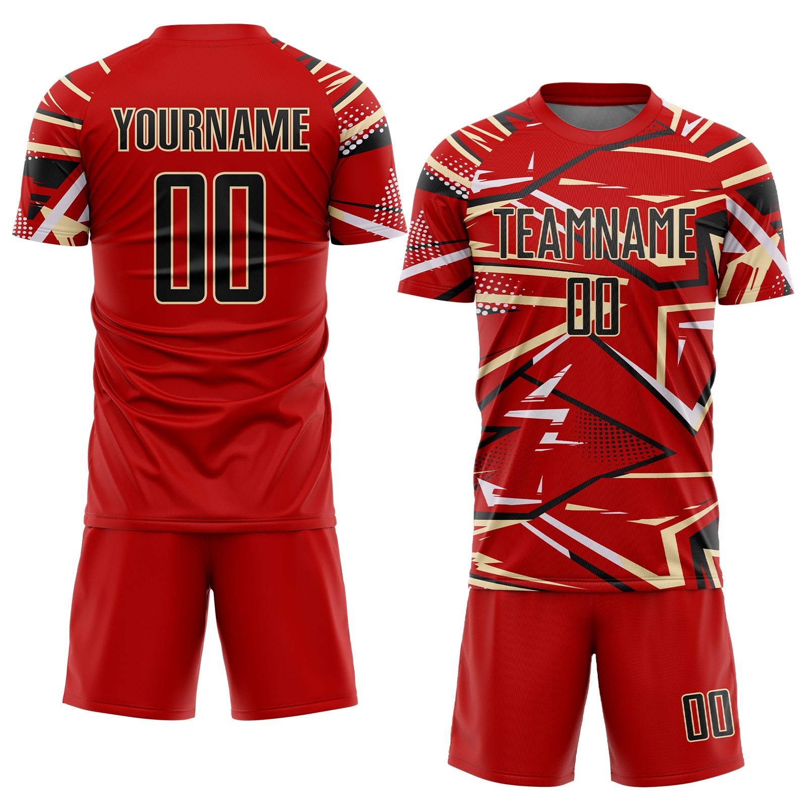 Custom Red Black Cream-White Abstract Geometric Stripes Sports Sublimation Soccer Uniform Jersey view 2
