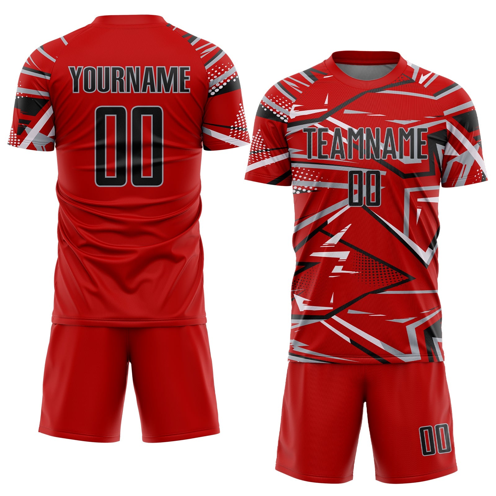 Custom Red Black Gray-White Abstract Geometric Stripes Sports Sublimation Soccer Uniform Jersey view 2