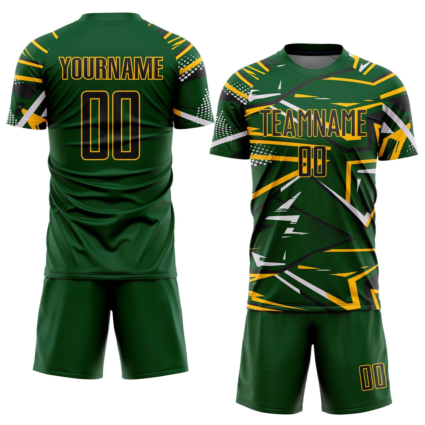 Custom Green Black Gold-White Abstract Geometric Stripes Sports Sublimation Soccer Uniform Jersey view 2