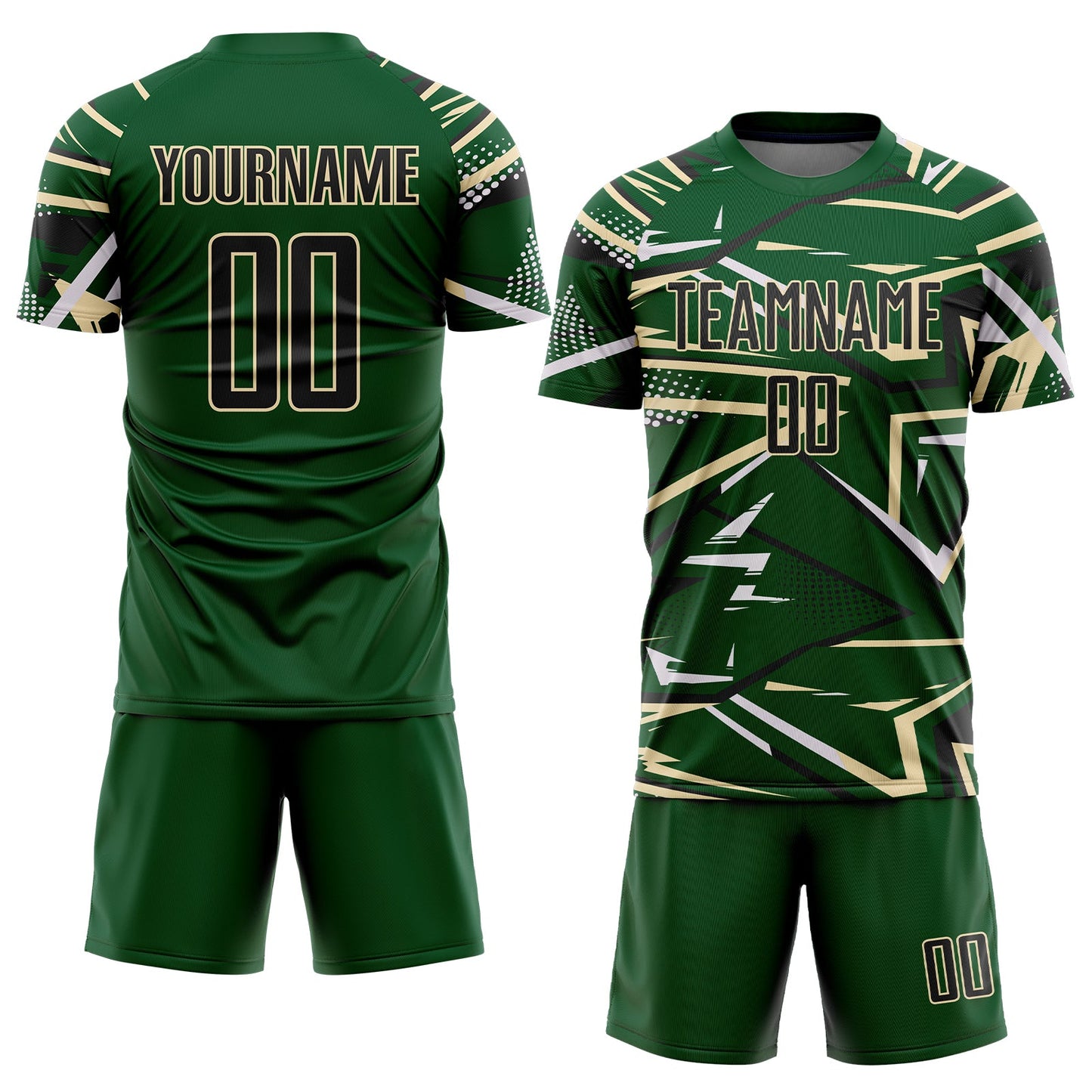 Custom Green Black Cream-White Abstract Geometric Stripes Sports Sublimation Soccer Uniform Jersey view 2