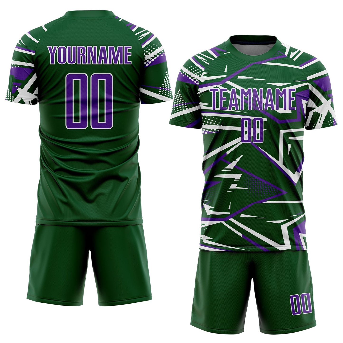Custom Green Purple-White Abstract Geometric Stripes Sports Sublimation Soccer Uniform Jersey view 2